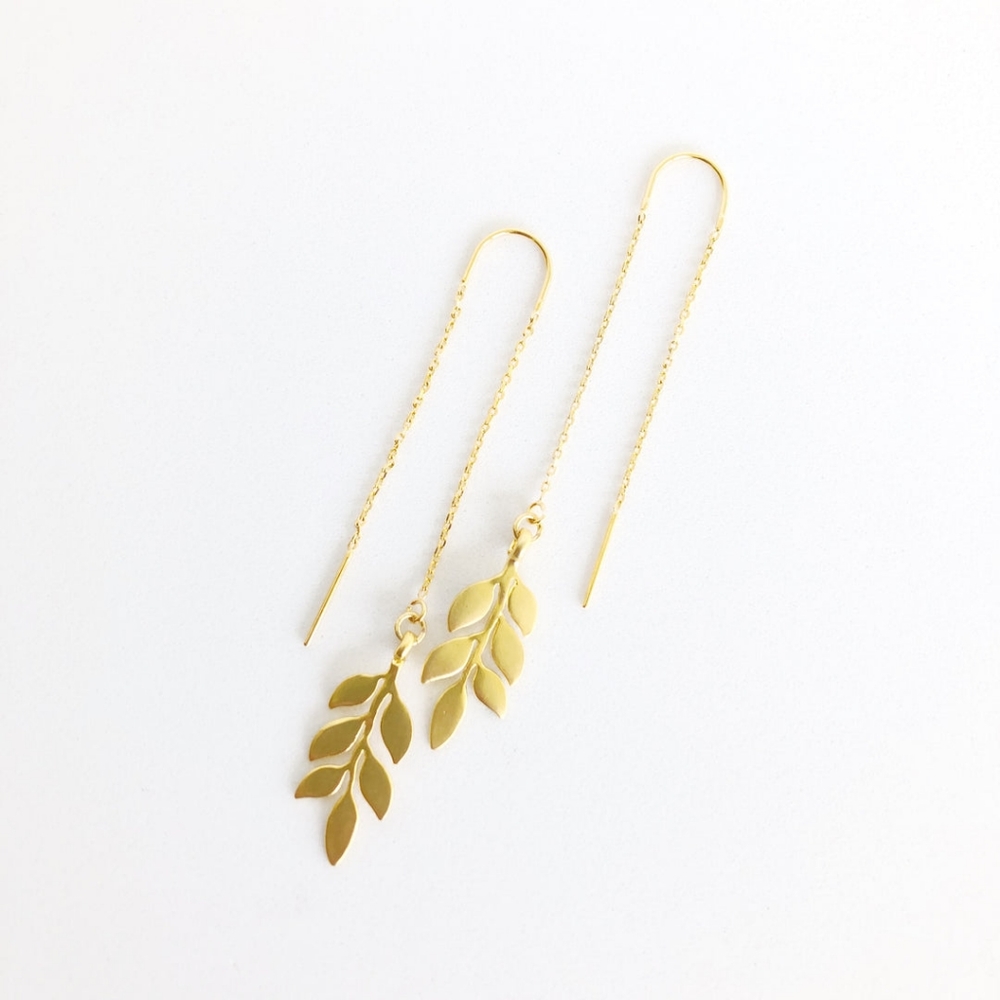 Dainty Olive Branch Chain Earrings Gold